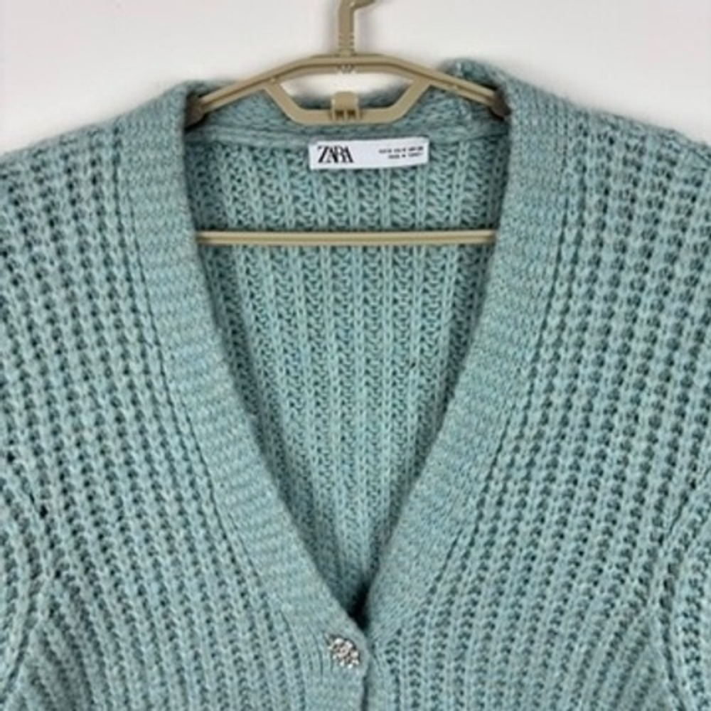 ZARA Blue Jewel Button Chunky Slouchy Cardigan Cropped Small oversized cropped - Picture 3 of 10